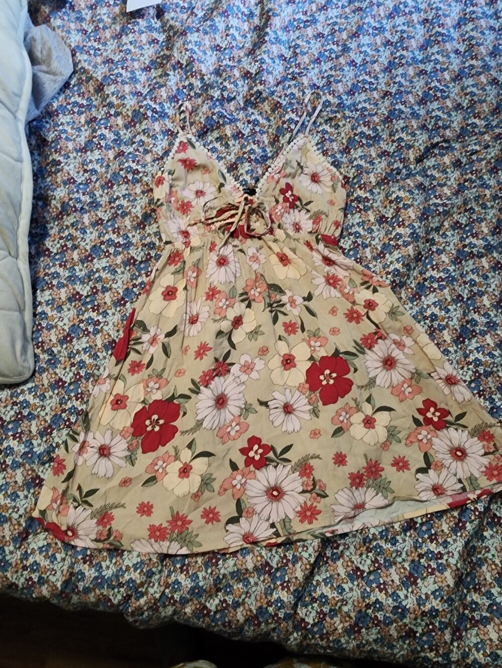 Ambiance Beige Floral Spaghetti-Strap Casual Dress